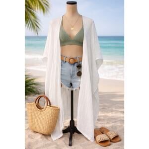 Womens 100% Linen White Swimsuit Coverup Resort Beach Boho Lagenlook One Size
